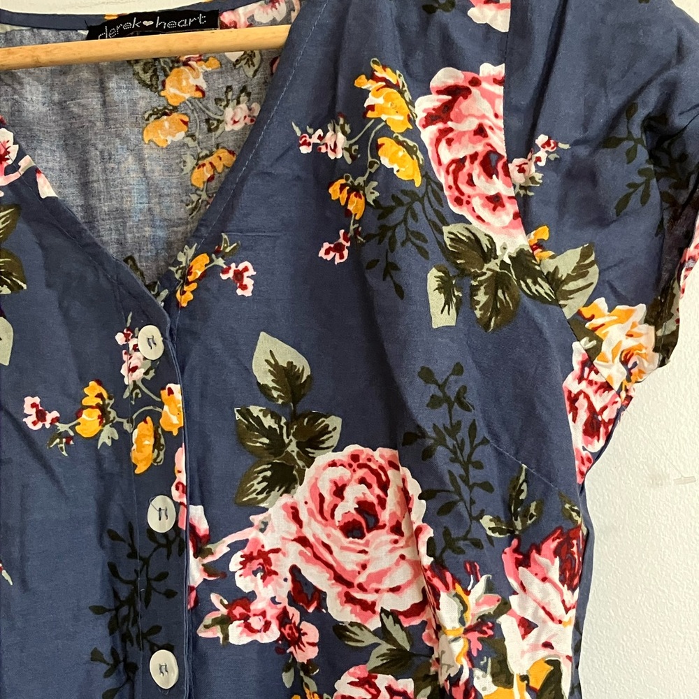 100% Cotton Floral Summer Dress with Functioning Buttons